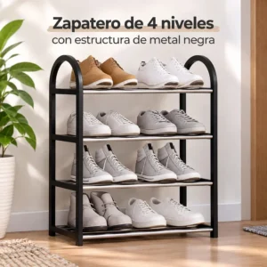 Zapatero de 4 Niveles Estructura de Metal Negra