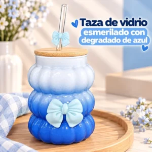 Taza de Vidrio Esmerilado con Degradado de Azul y Lazo