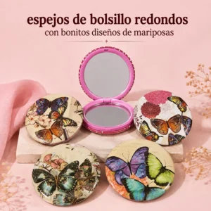 Espejo de Bolsillo Redondo Diseño Mariposas