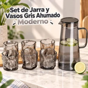 Set de Jarra y Vasos Gris Ahumado Moderno