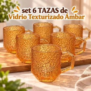 Set de 6 Tazas de Vidrio Texturizado Ámbar