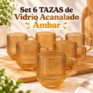 Set de 6 Tazas de Vidrio Acanalado Ámbar
