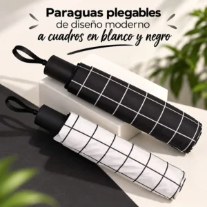 Paraguas Plegable a Cuadros Blanco y Negro
