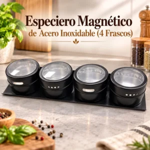 Especiero Magnético de Acero Inoxidable 4 Frascos