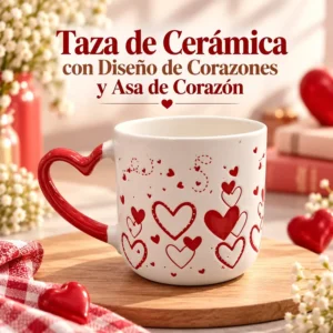 Taza de Cerámica con Diseño de Corazones y Asa de Corazón