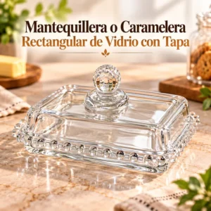 Mantequillera o Caramelera Rectangular de Vidrio con Tapa