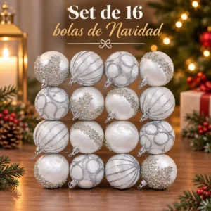 Set de 16 Bolas de Navidad Plateadas