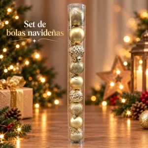 Set de Bolas Navideñas Doradas en Tubo