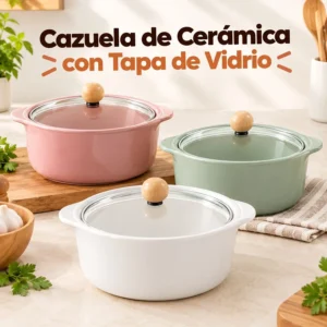 Cazuela de Cerámica con Tapa de Vidrio