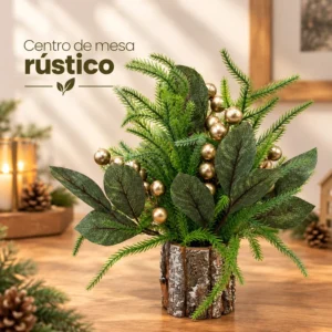 Centro de Mesa Rústico Navideño con Base de Tronco