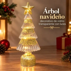 Árbol Navideño Decorativo de Vidrio Transparente con Luces