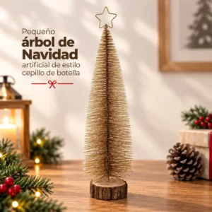 Pequeño Árbol de Navidad Dorado Estilo Cepillo de Botella