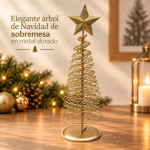 Árbol de Navidad de Sobremesa en Metal Dorado con Estrella