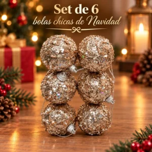 Set de 6 Bolas Chicas de Navidad con Lentejuelas Doradas