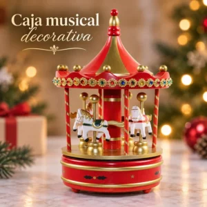Caja Musical Decorativa Carrusel Rojo y Dorado