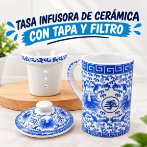 Tasa Infusora de Cerámica con Tapa y Filtro
