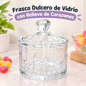 Frasco Dulcero de Vidrio con Relieve de Corazones