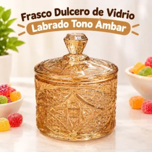 Frasco Dulcero de Vidrio Labrado Tono Ámbar