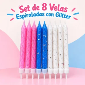 Set de 8 Velas Espiraladas con Glitter