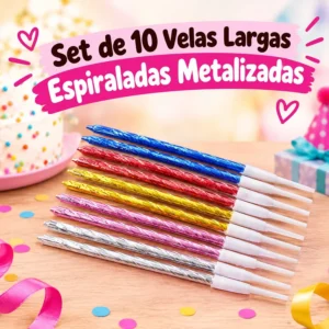 Set de 10 Velas Largas Espiraladas Metalizadas