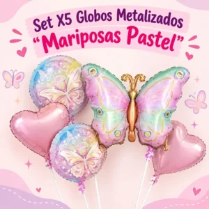 Set x5 Globos Metalizados Mariposas Pastel