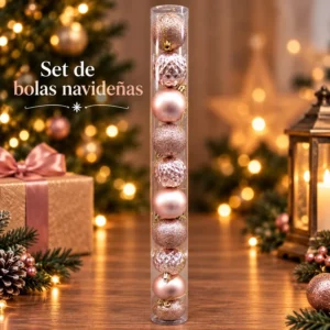 Set de Bolas Navideñas Rosa Dorado en Tubo