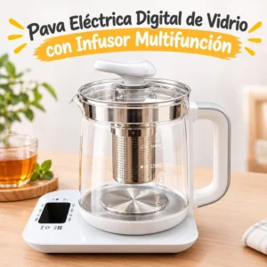 Pava Eléctrica Digital de Vidrio con Infusor Multifunción