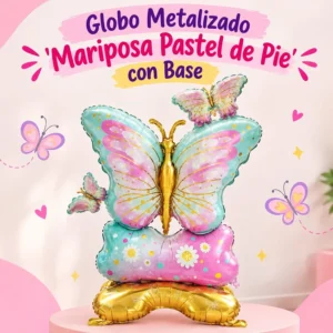 Globo Metalizado Mariposa Pastel de Pie con Base