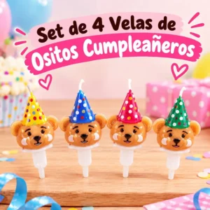 Set de 4 Velas de Ositos Cumpleañeros