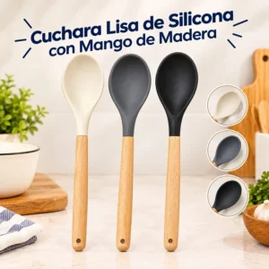 Cuchara Lisa de Silicona con Mango de Madera