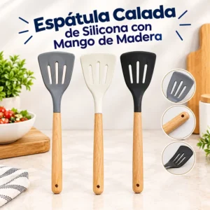 Espátula Calada de Silicona con Mango de Madera