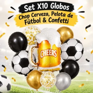 Set x10 Globos Chop Cerveza, Pelota de Fútbol y Confetti