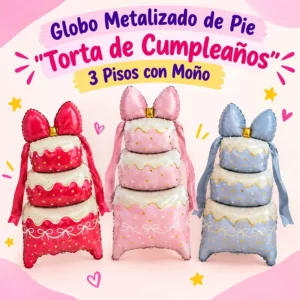 Globo Metalizado de Pie Torta de Cumpleaños 3 Pisos con Moño